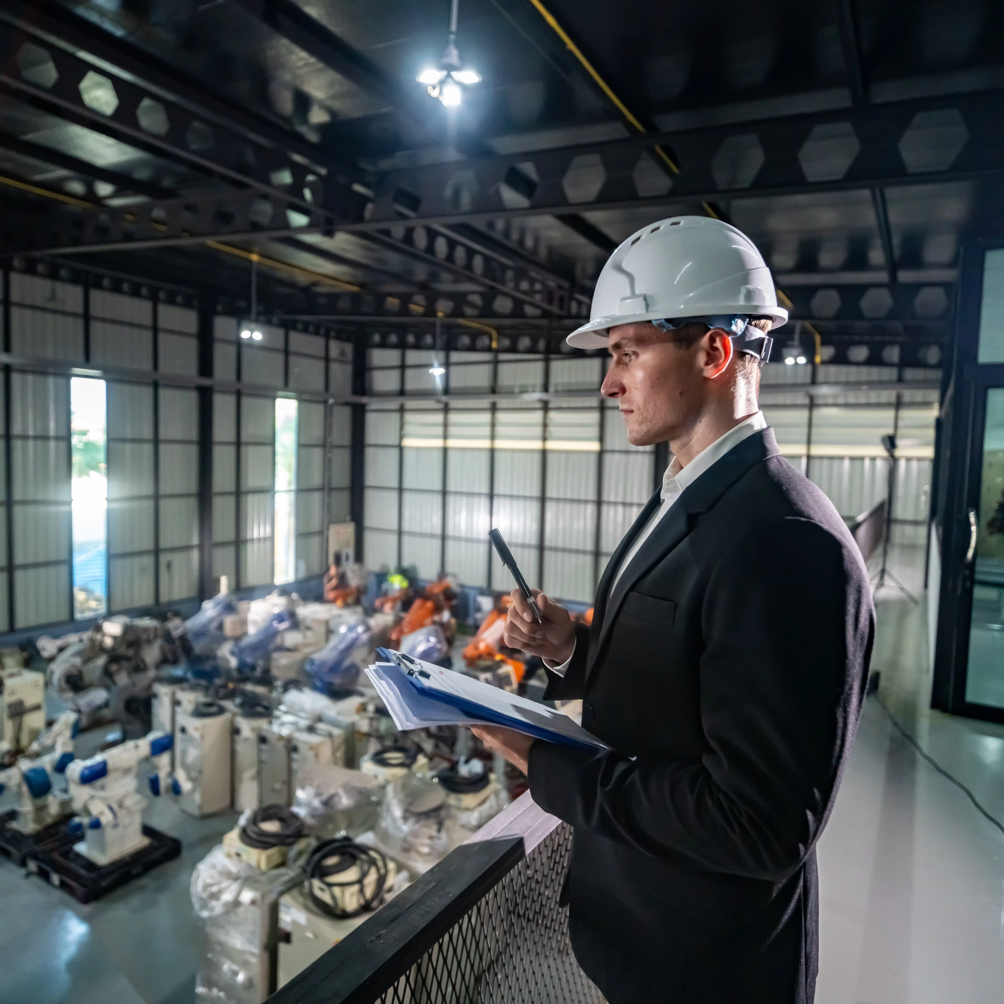 Engineer overseeing industrial equipment for testing services